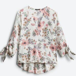 Allan Surplice Tie Sleeve High Low Blouse